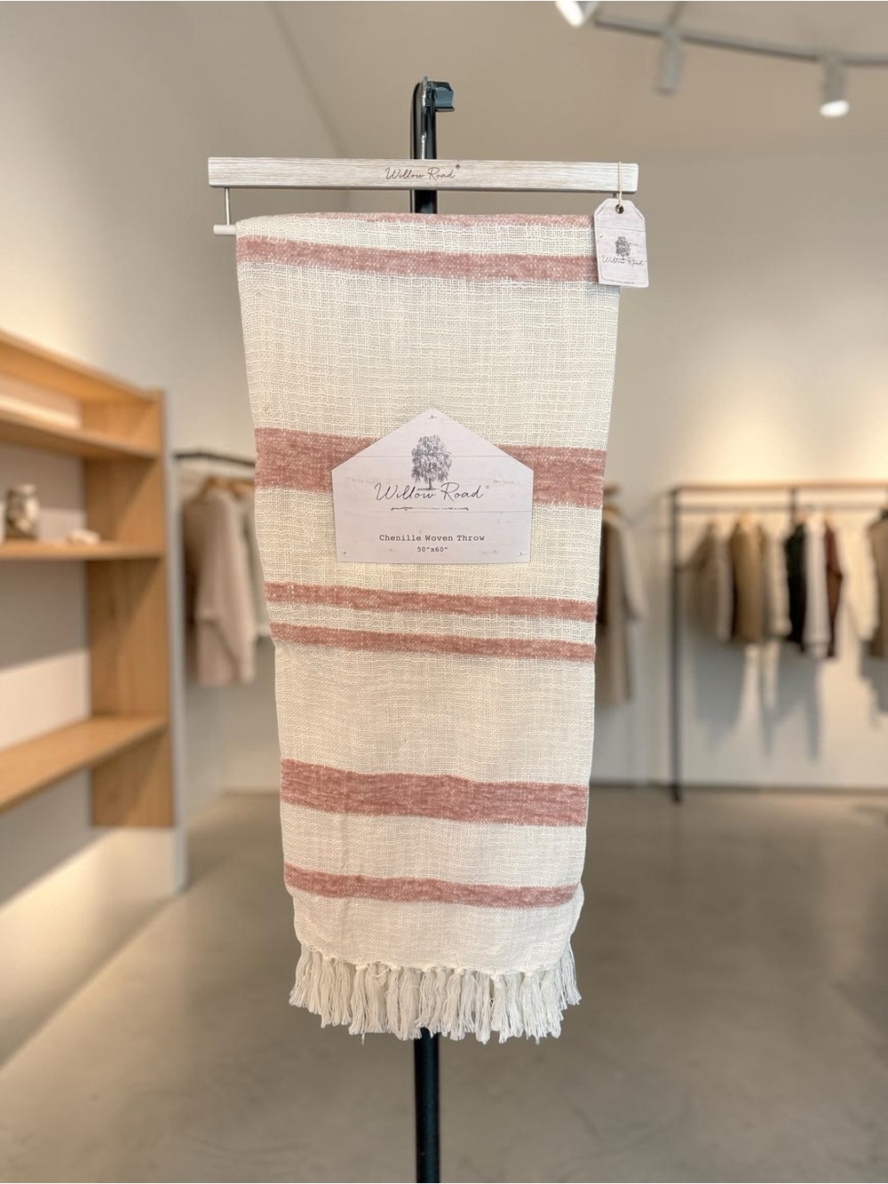 Willow Cream and Pink Striped Chenille Throw
